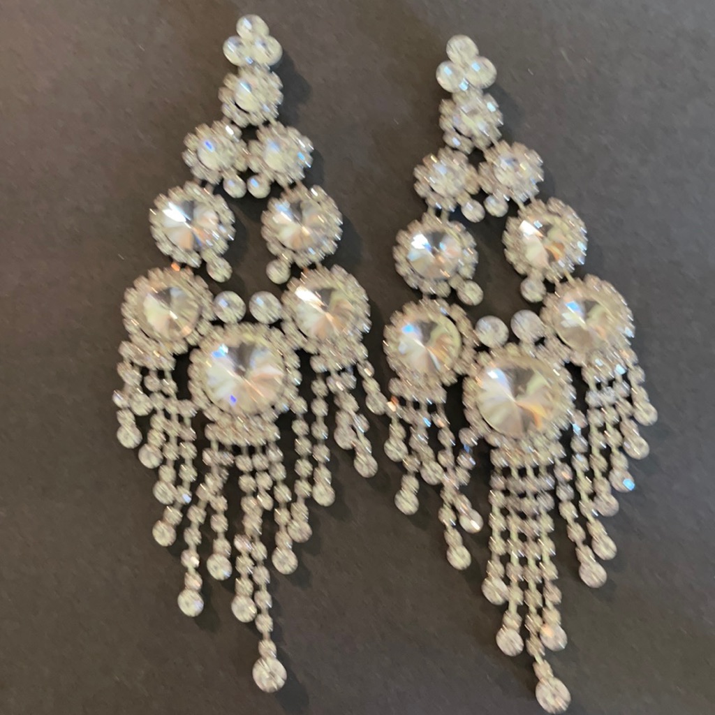 Long Earrings Pageant Earrings Silver Clear